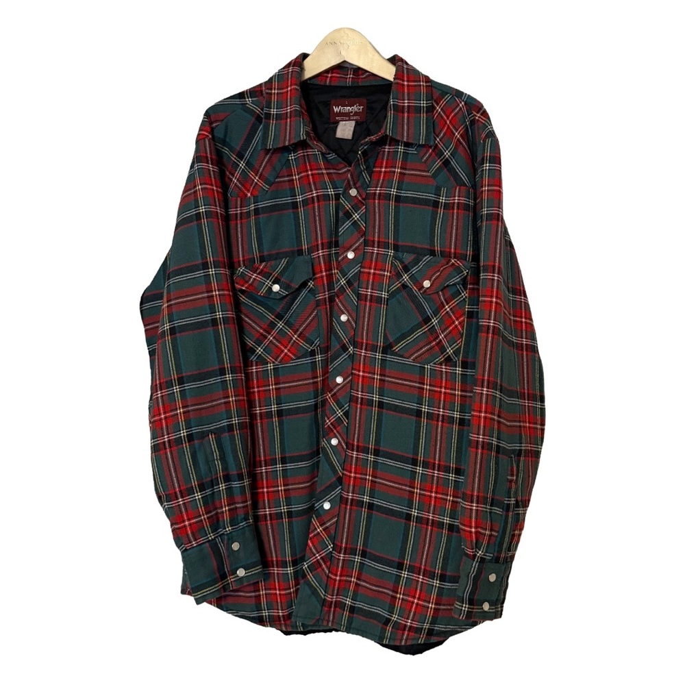 Wrangler Western Flannel Shirt / Jacket | Mens L | red green Plaid Button Down